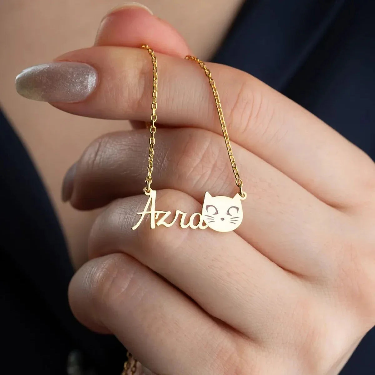 NAMNKRAGE MED KATT | 925 SILVER