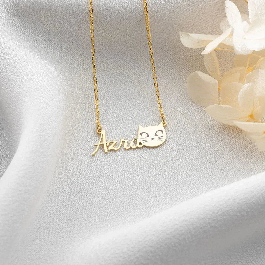 NAMNKRAGE MED KATT | 925 SILVER