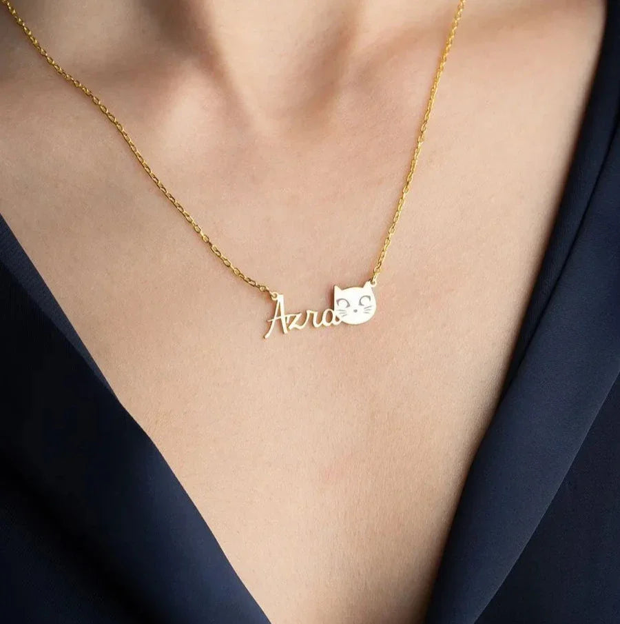 NAMNKRAGE MED KATT | 925 SILVER