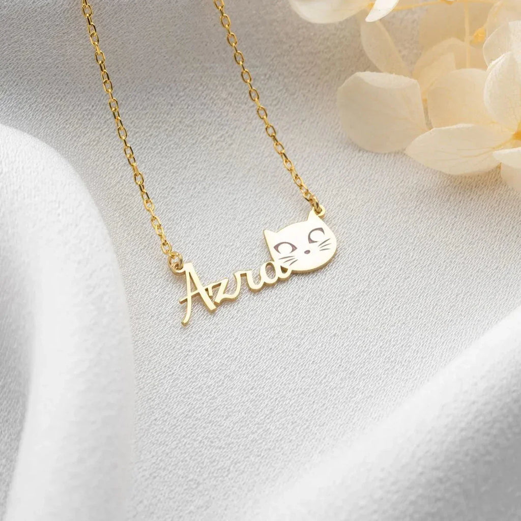 NAMNKRAGE MED KATT | 925 SILVER