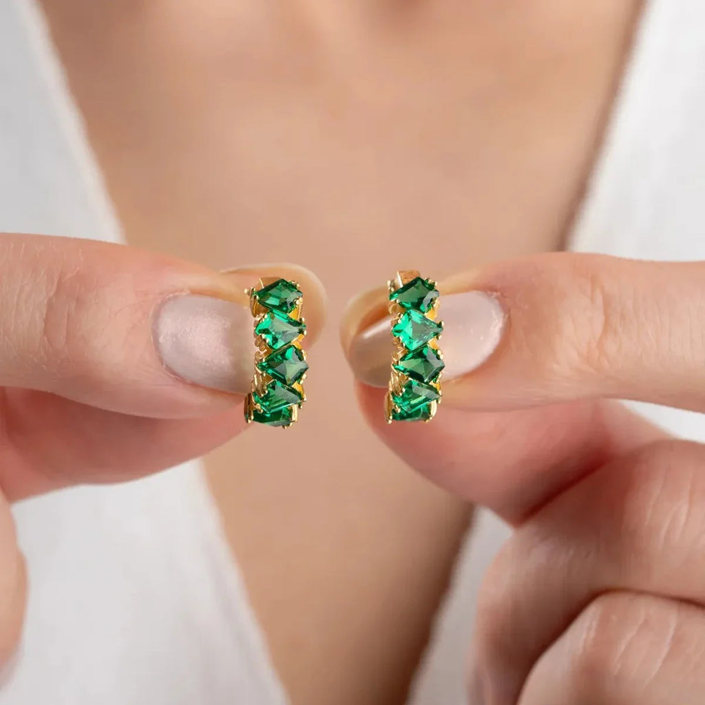 ZÜMRÜT GRÖNA BAGUETTE STEENÖRHÄNGEN | 925 SILVER