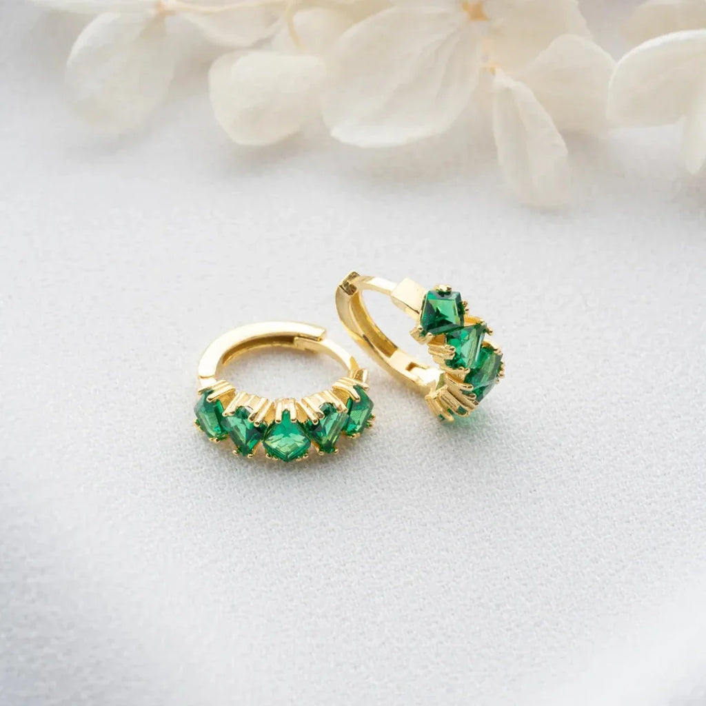 ZÜMRÜT GRÖNA BAGUETTE STEENÖRHÄNGEN | 925 SILVER