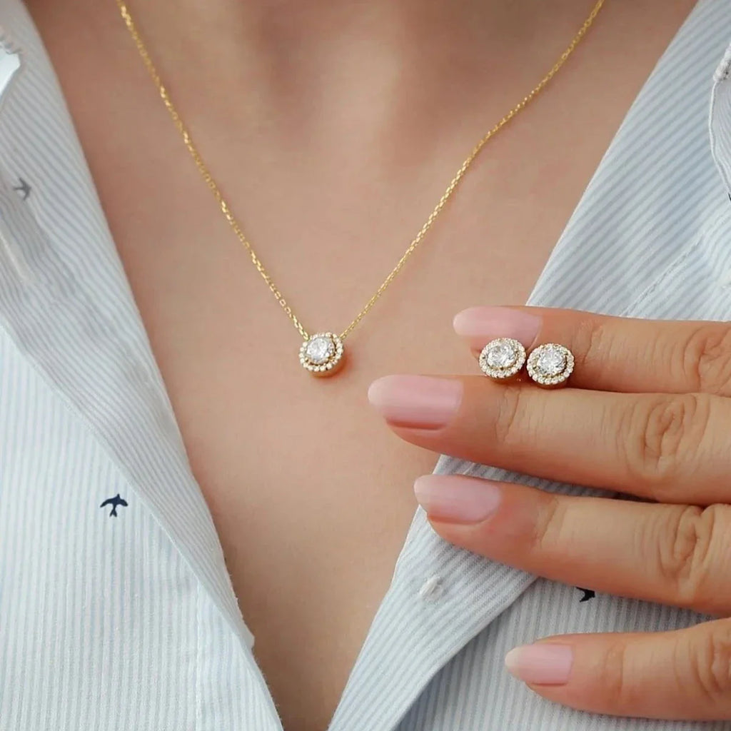 DIAMANTDESIGN HALSBAND OCH ÖRONHÄNGNINGSSET | 925 SILVER