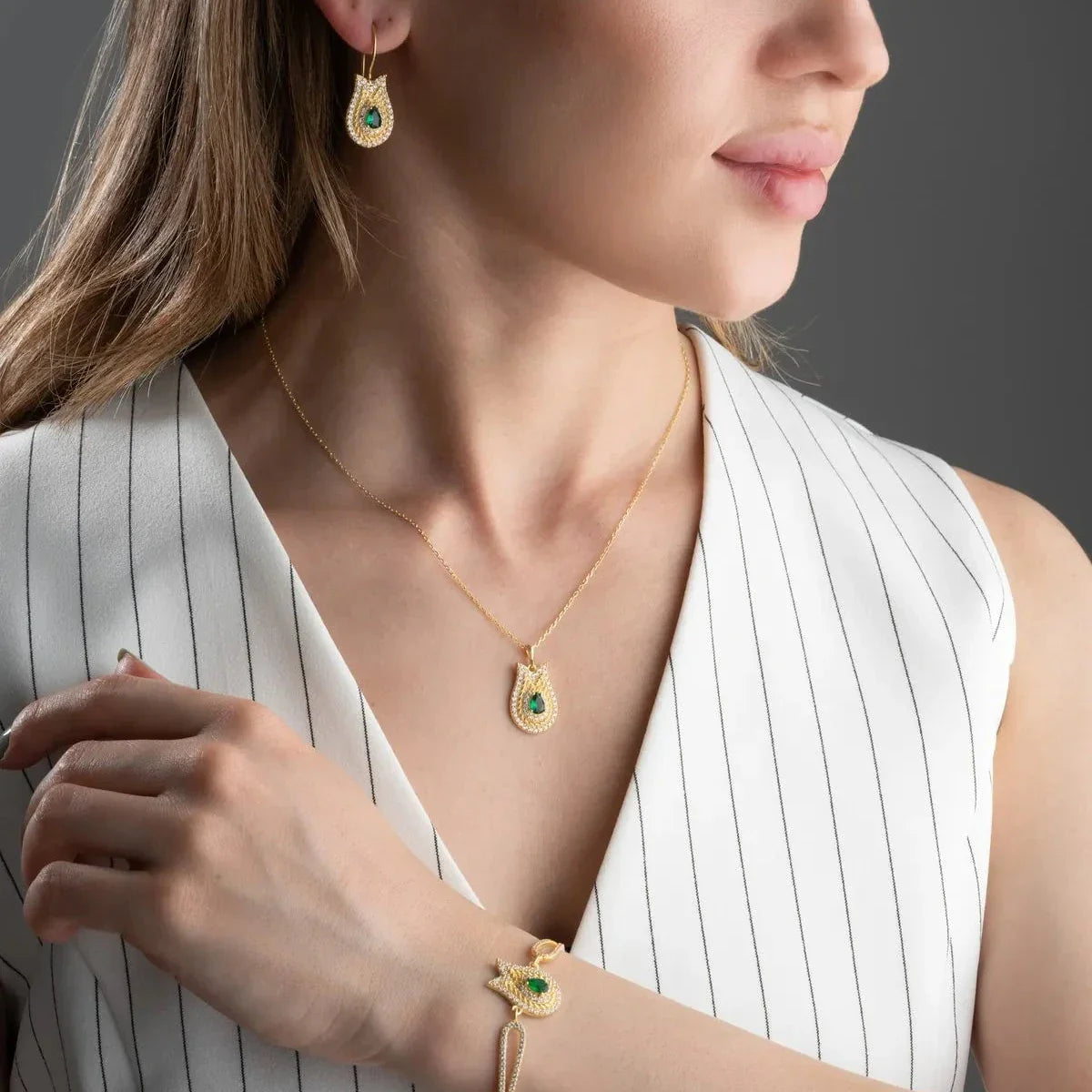 SMERALD GRÖNA TULPANER | SMYCKESET | 925 SILVER