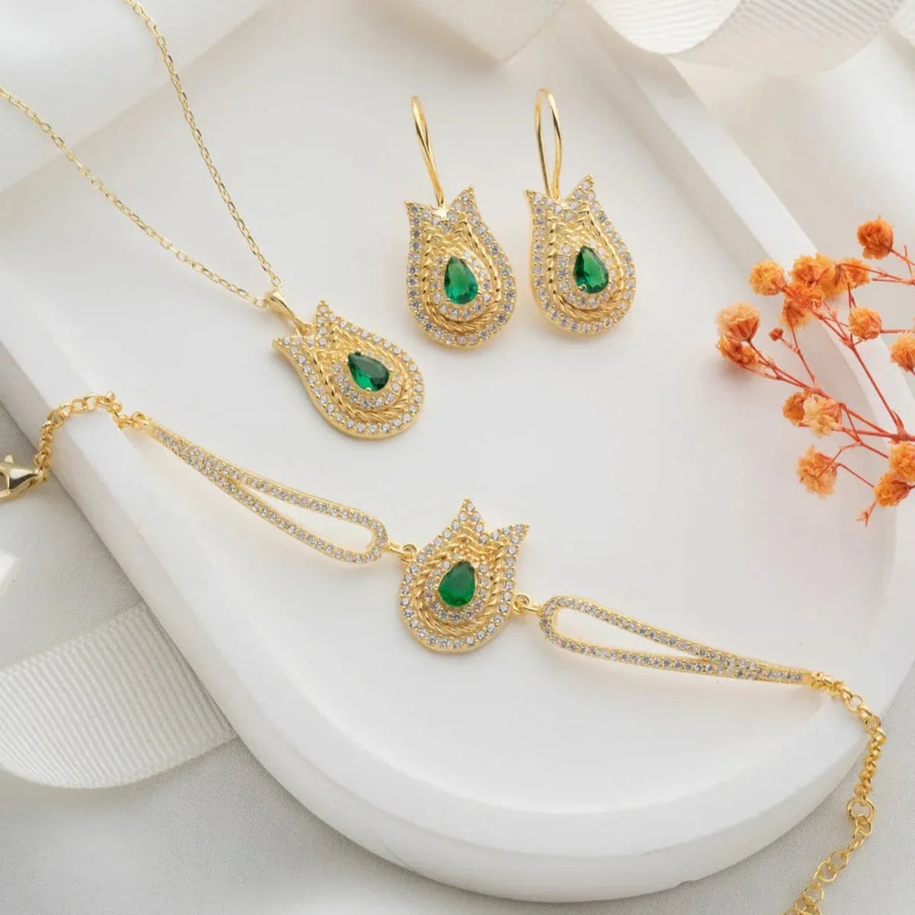 SMERALD GRÖNA TULPANER | SMYCKESET | 925 SILVER