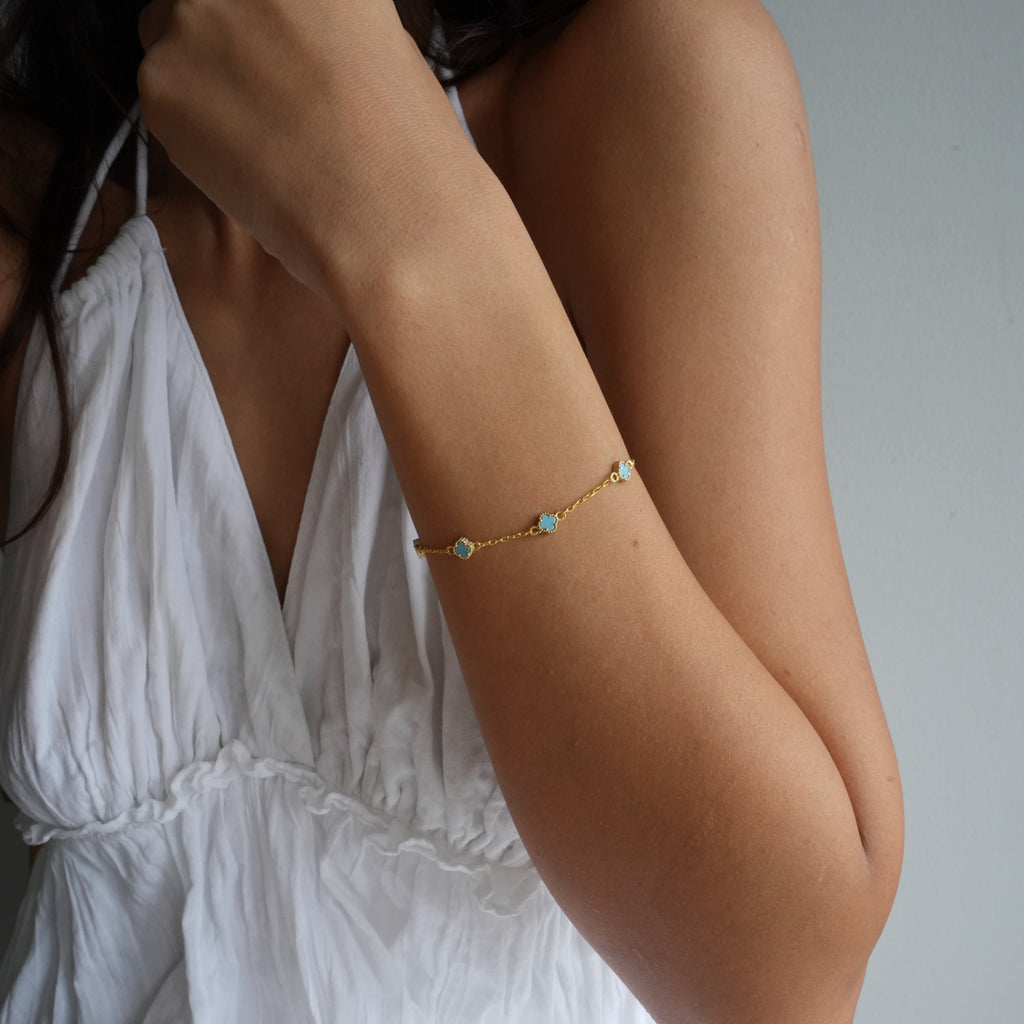 MINIMAL TURKOS KLÖVER ARMBAND | 925 SILVER