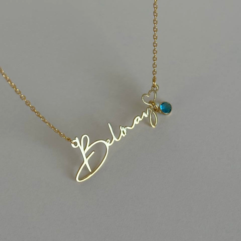 NAMN KRAGE MED HJÄRTA OCH FÖDELSESTEN| 925 SILVER