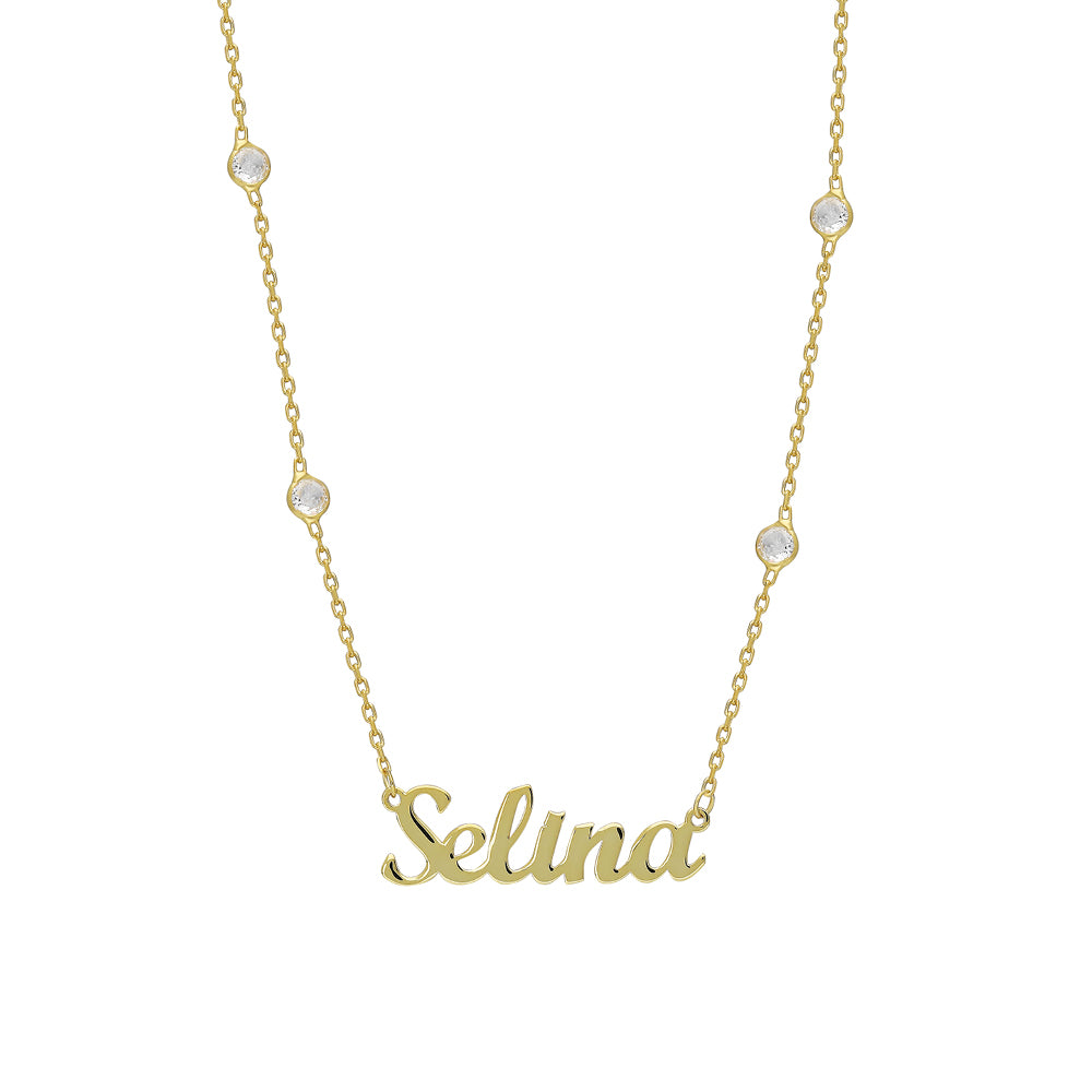 DUBBEL ZIRKONIA NAMNHALSBAND | 925 SILVER