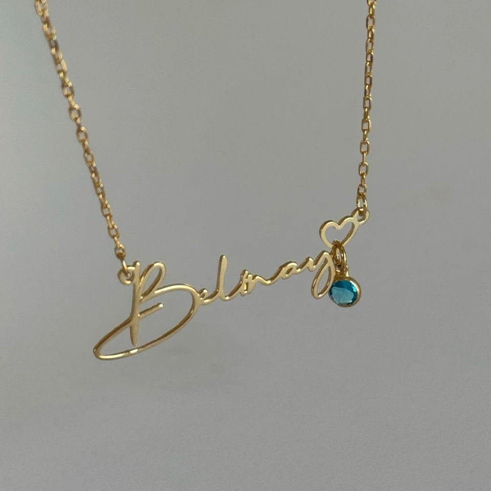 NAMN KRAGE MED HJÄRTA OCH FÖDELSESTEN| 925 SILVER