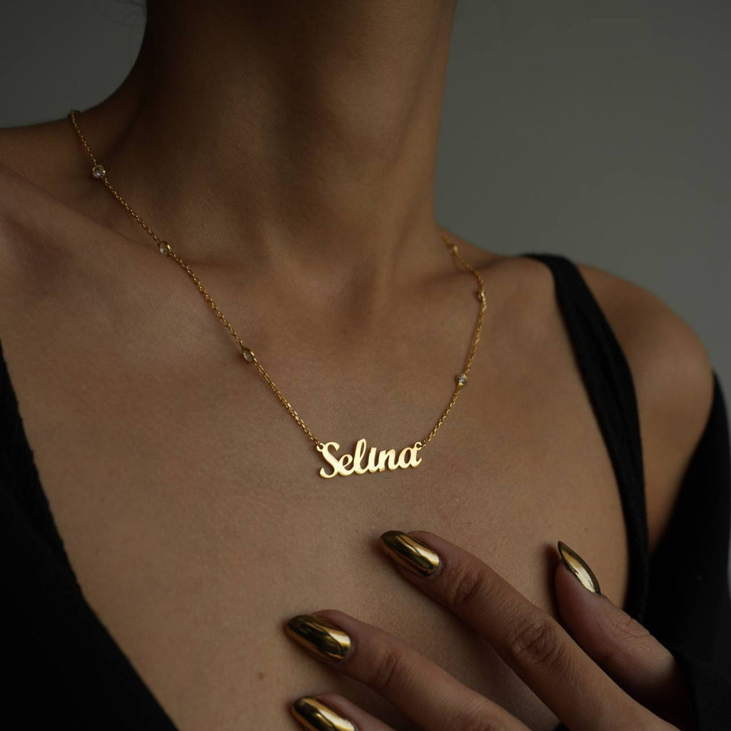 DUBBEL ZIRKONIA NAMNHALSBAND | 925 SILVER