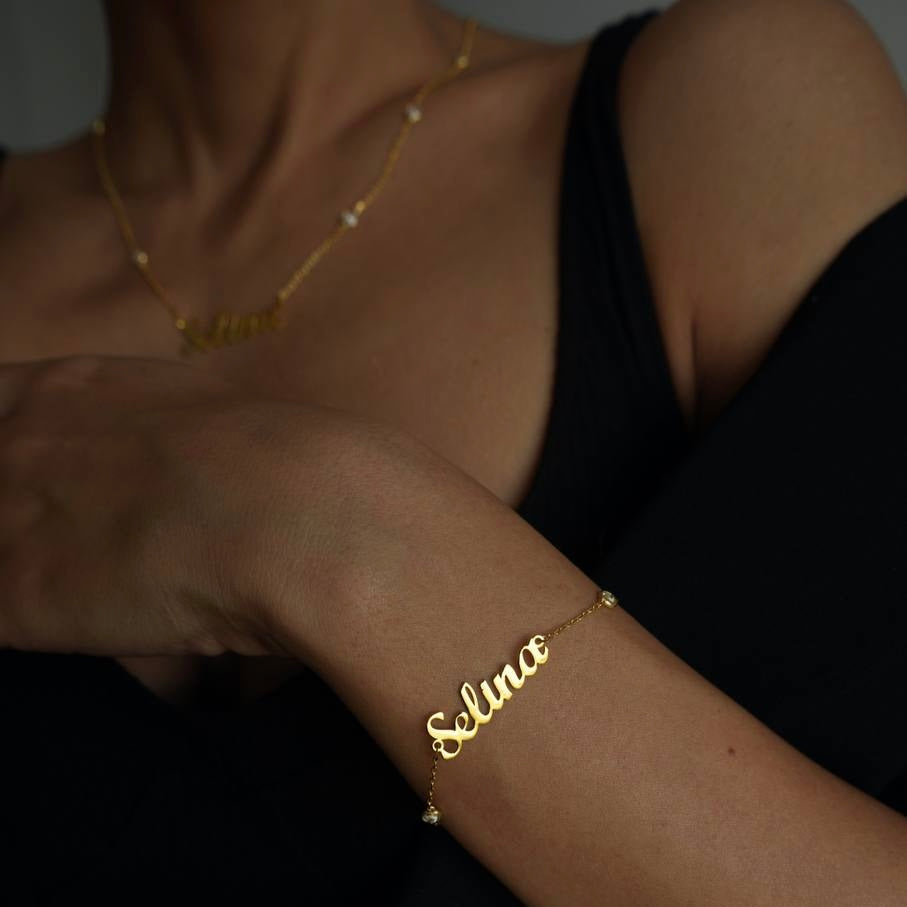 DUBBELT ZIRKONIA-NAMNARMBAND | 925 SILVER