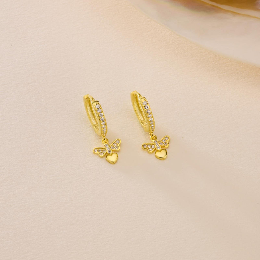 FJÄRILS MINI HJÄRTADE ÖRONHÄNG | 925 SILVER