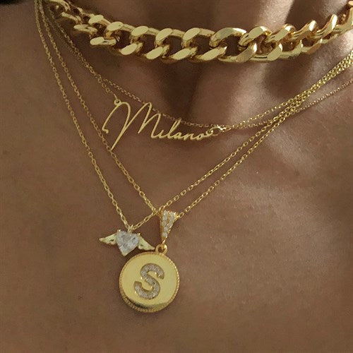 Zirkonia Circle Buchstaben Halskette (7017633054765)