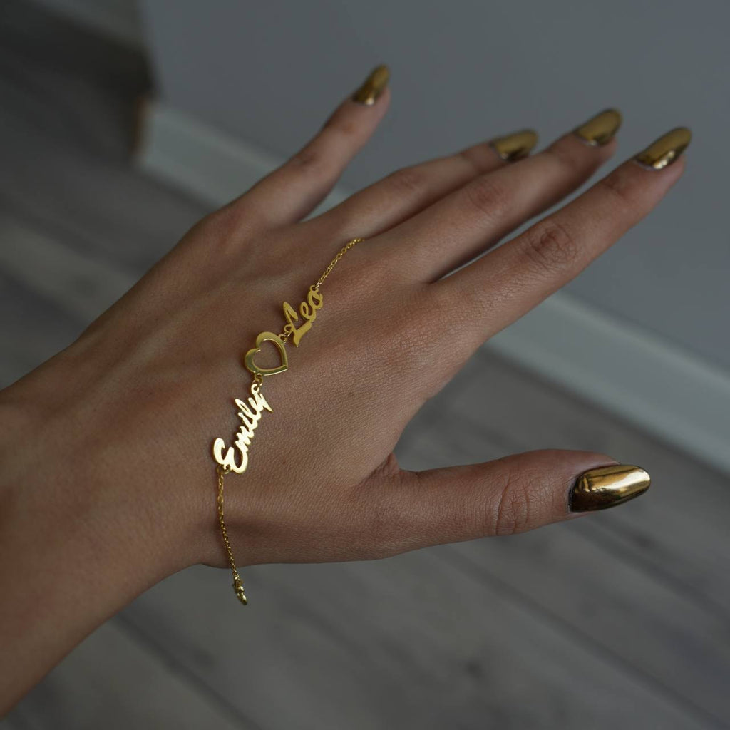 TVÅ NAMN ARMBAND MED HJÄRTA RAM | 925 SILVER