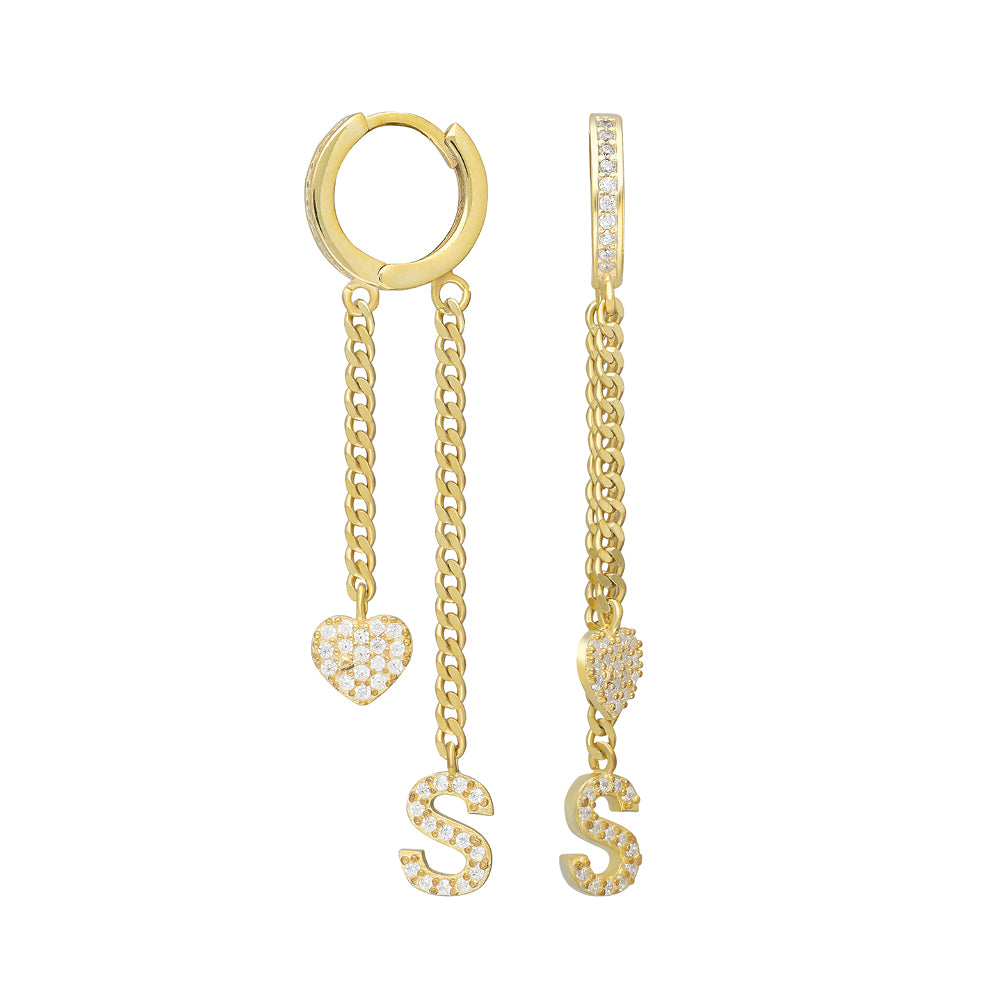 HÄNGANDE HJÄRTAÖRHÄNGEN MED BOKstäver | 925 SILVER