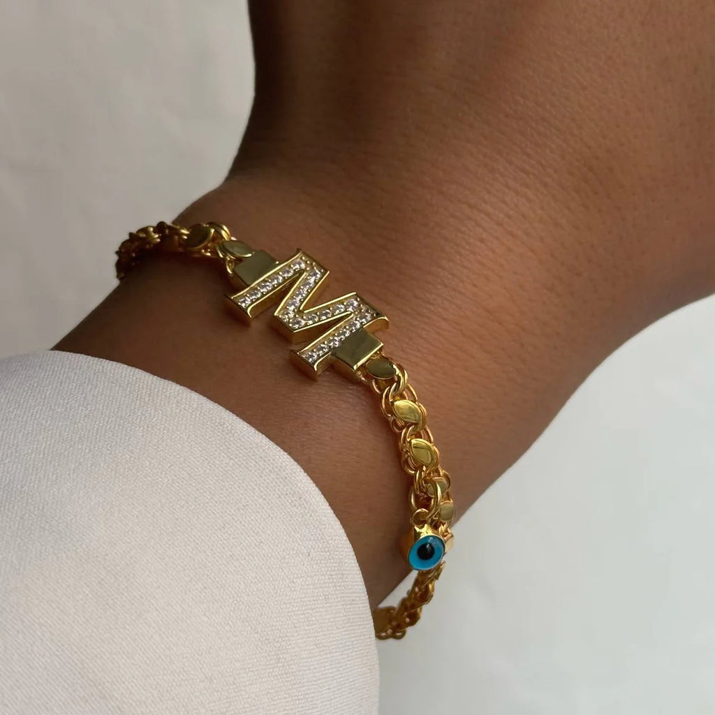 Armband med kornbokstav i Nazar-stil | 925 silver