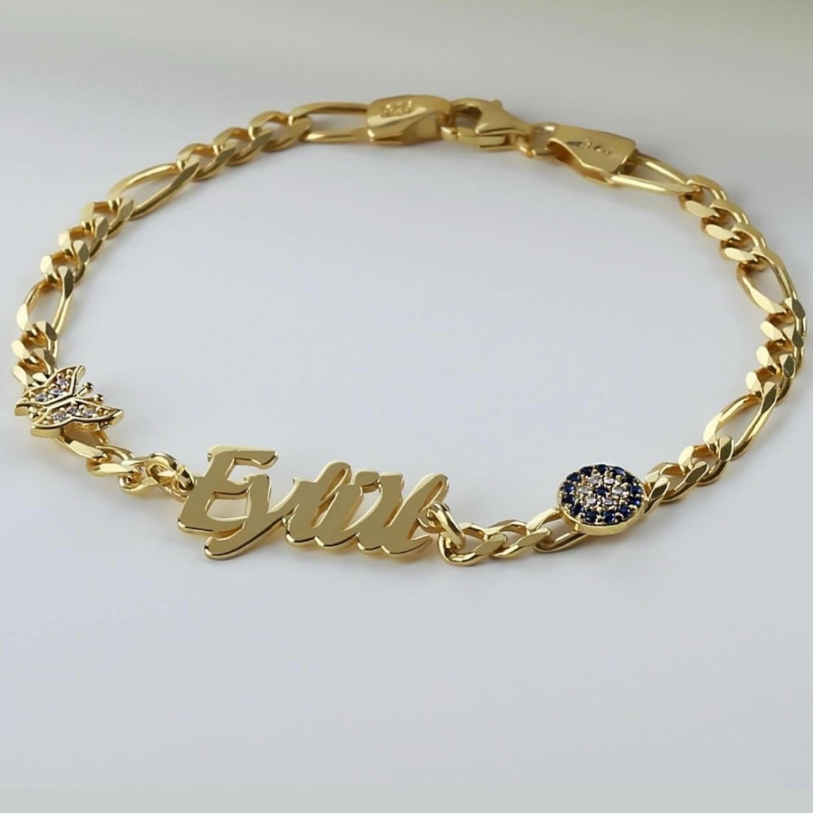 BARNENS NAMN ARMBAND MED NAZAR OCH FJÄRIL | 925 SILVER