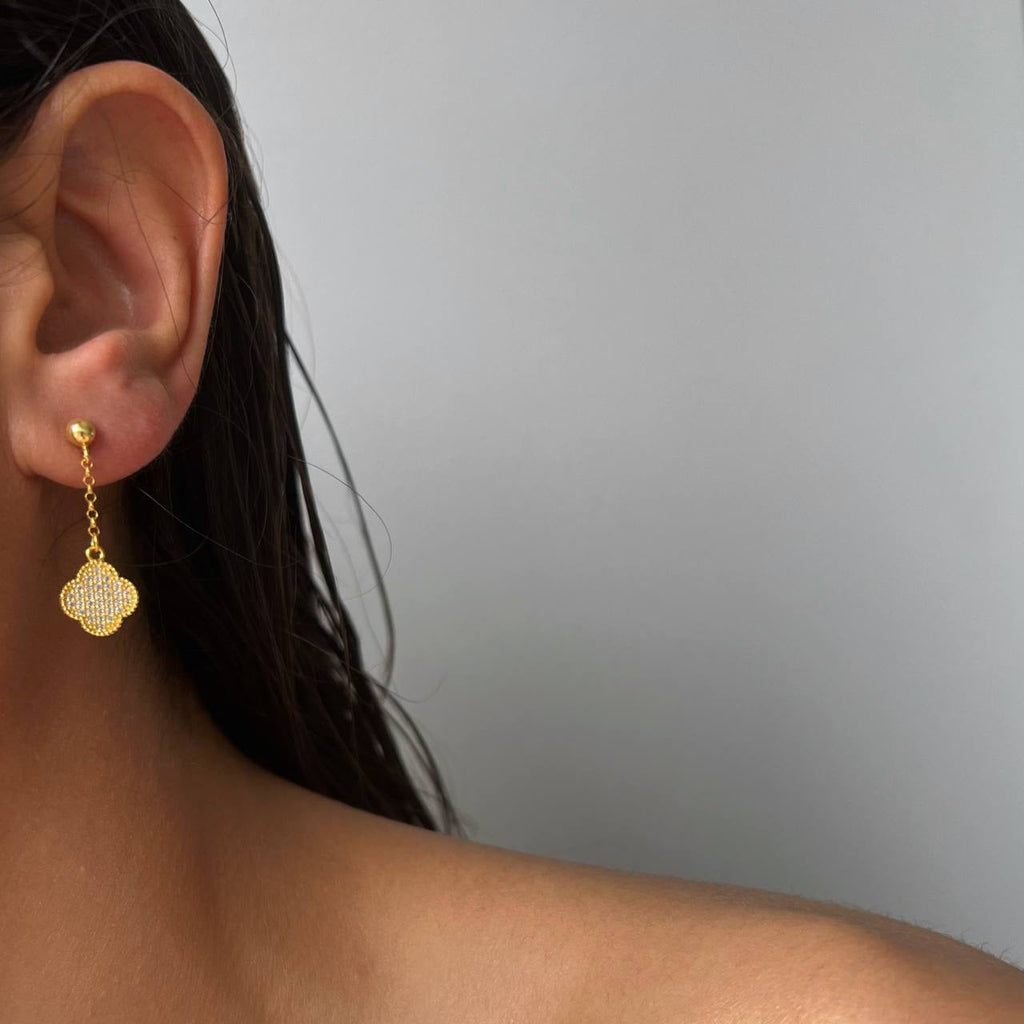 Hängend Zirkonia Kleeblatt Ohrringe (8063905792302)