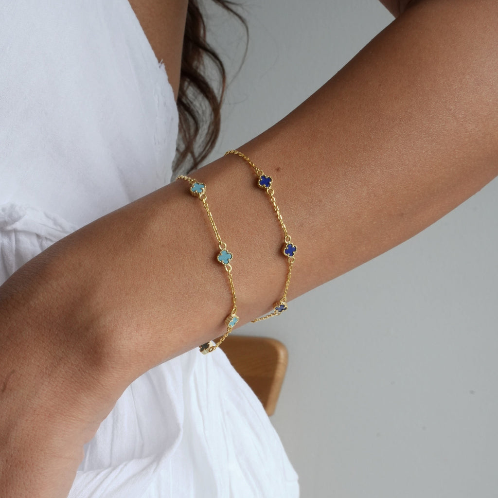 MINIMAL TURKOS KLÖVER ARMBAND | 925 SILVER