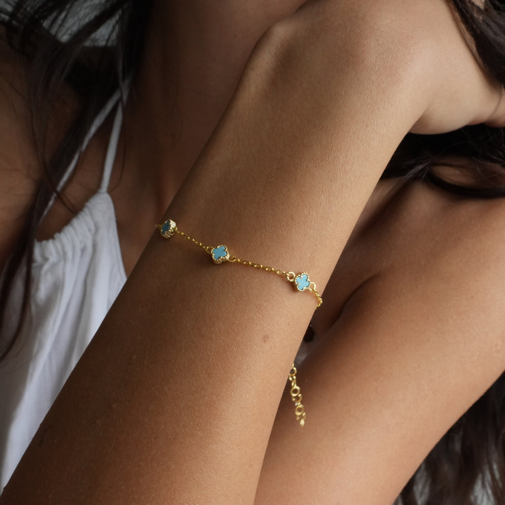 MINIMAL TURKOS KLÖVER ARMBAND | 925 SILVER