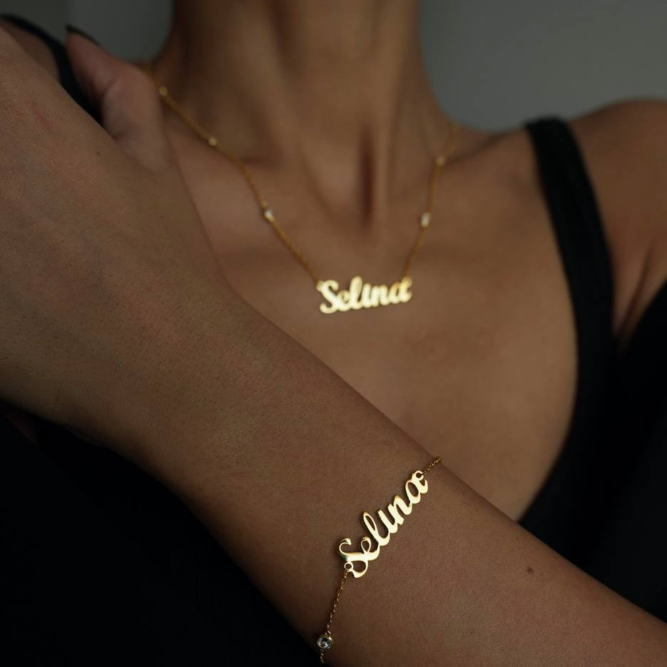 DUBBELT ZIRKONIA-NAMNARMBAND | 925 SILVER