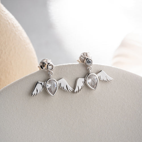 ÄNGELVINGEÖRHÄNGEN MED DROPPZIRKON | 925 SILVER