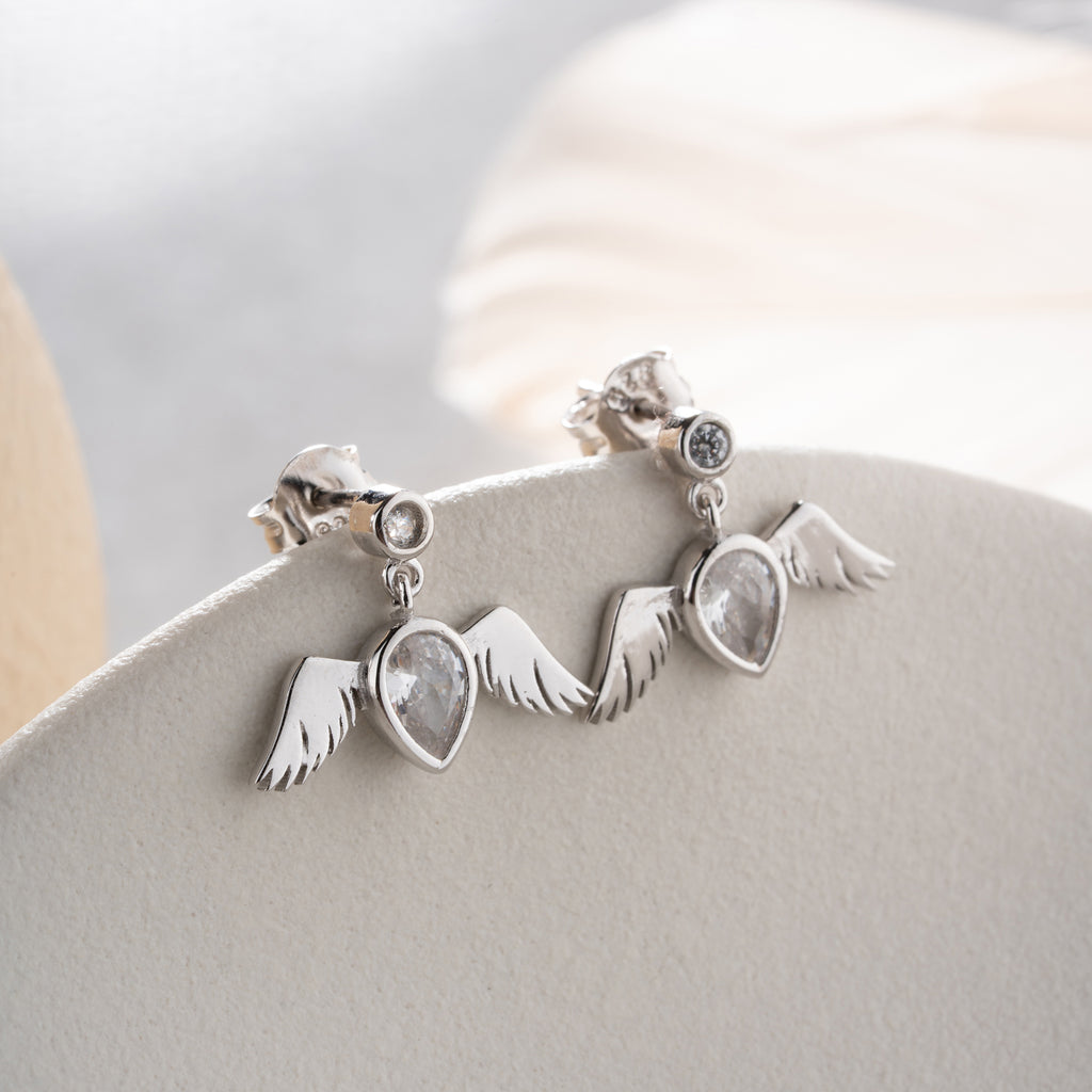 ÄNGELVINGEÖRHÄNGEN MED DROPPZIRKON | 925 SILVER