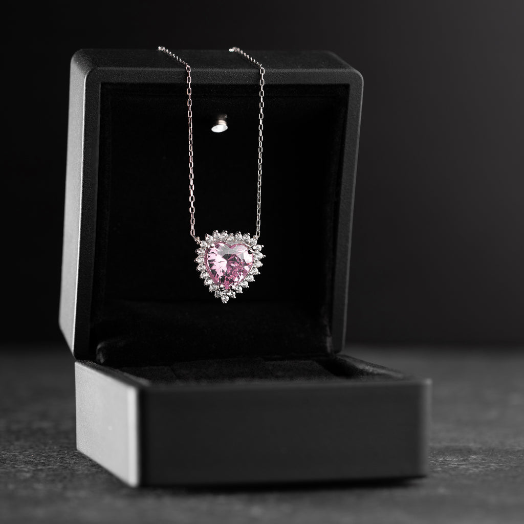 HJÄRTHALSBAND MED ROSA KRISTALL | 925 SILVER