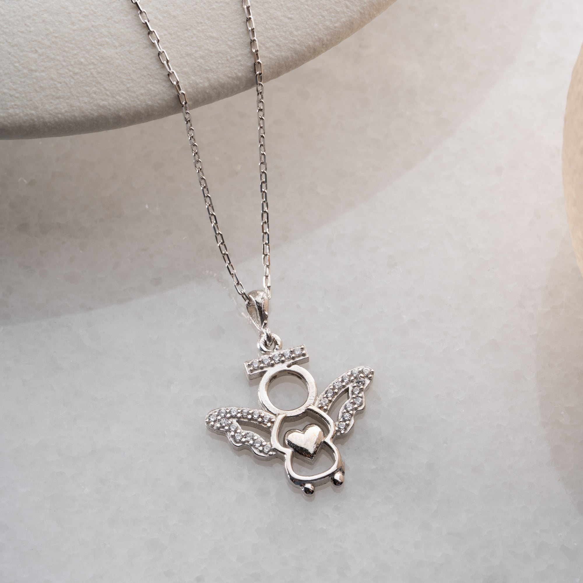 ÄNGEL MED HJÄRTA HALSBAND | 925 SILVER
