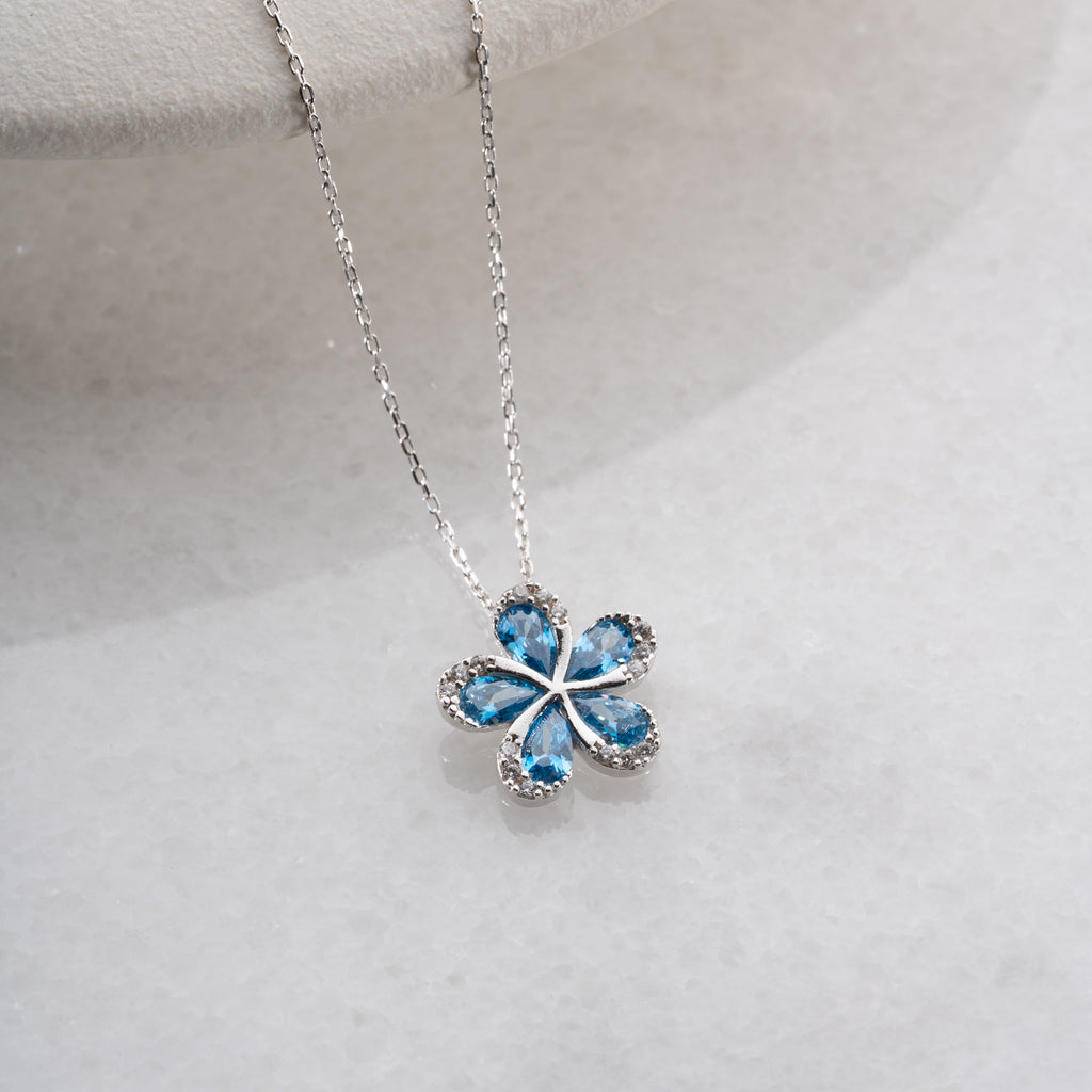 BLOMHALSBAND MED BLÅ ZIRKON | 925 SILVER
