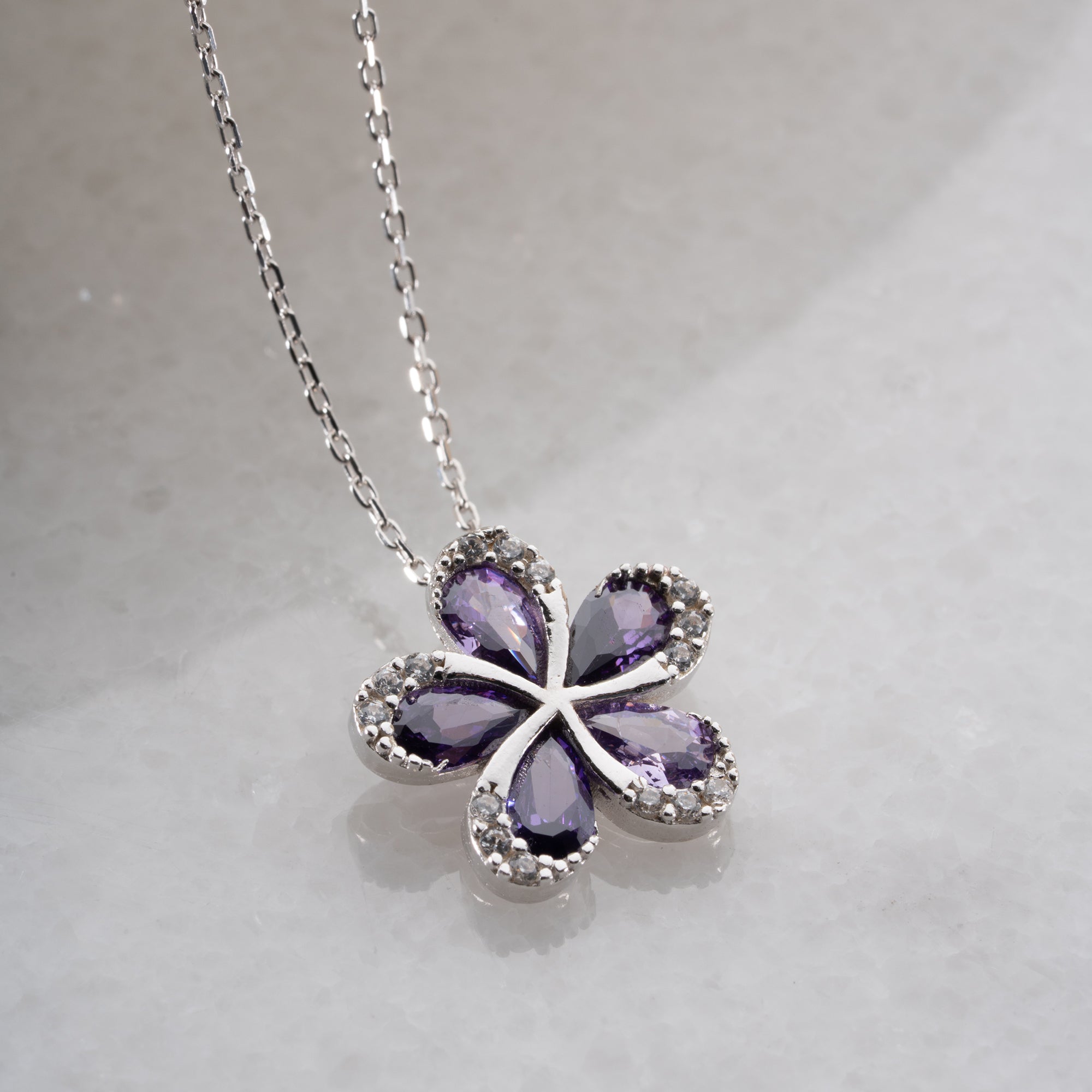 BLOMHALSBAND MED LILA ZIRKON | 925 SILVER