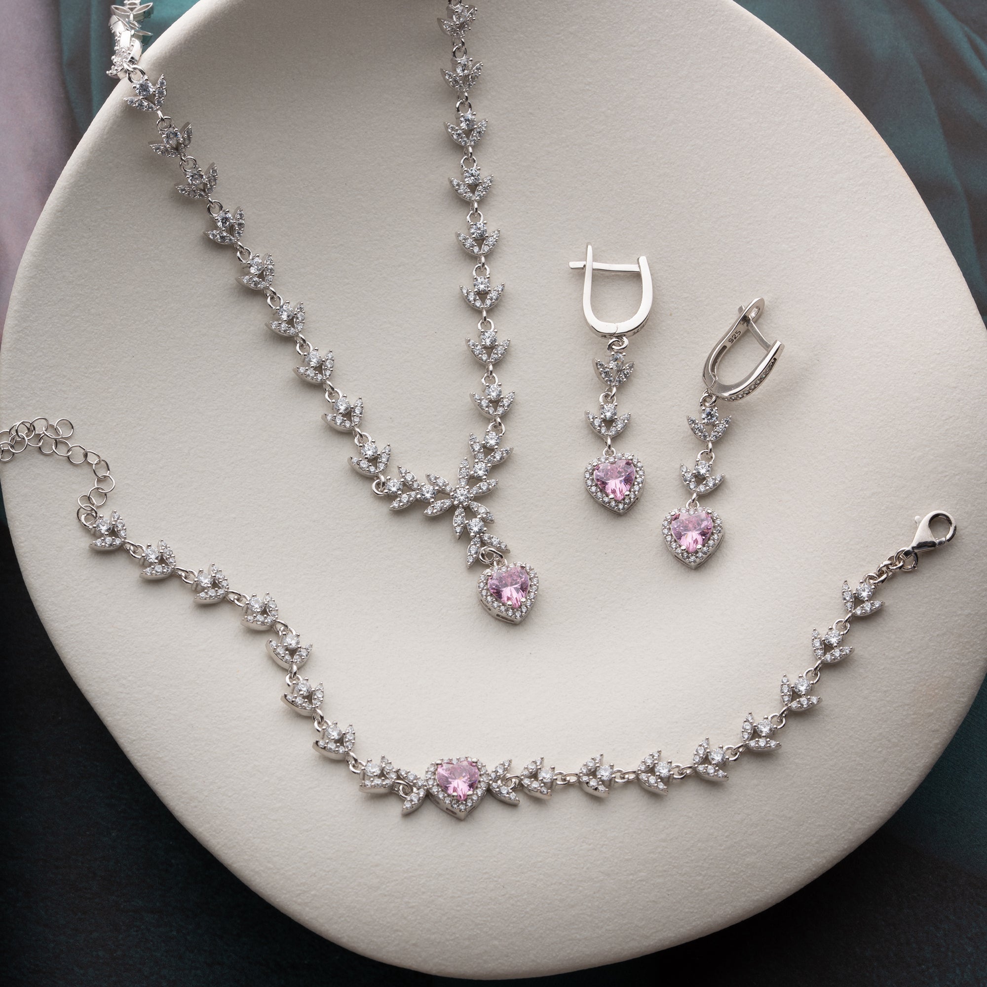 ROSA HJÄRTSET MED ZIRKON | 925 SILVER