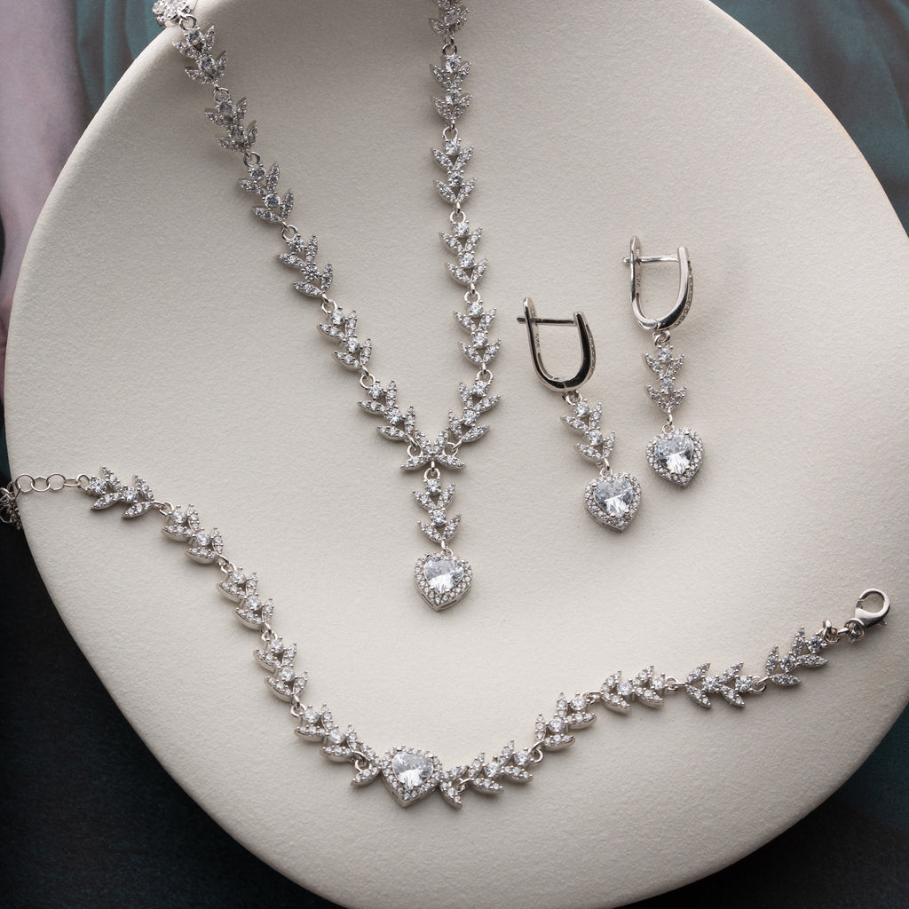 HÄNGANDE HJÄRTSET MED ZIRKON | 925 SILVER