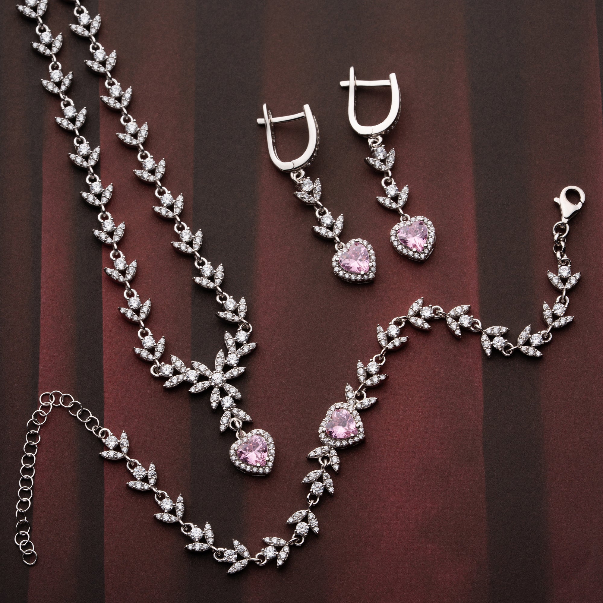 ROSA HJÄRTSET MED ZIRKON | 925 SILVER