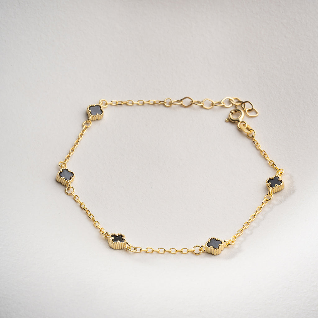 MINIMAL SVART KLÖVER ARMBAND | 925 SILVER