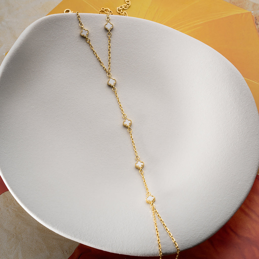 MINI KLÖVER VIT HANDKEDJA | 925 SILVER