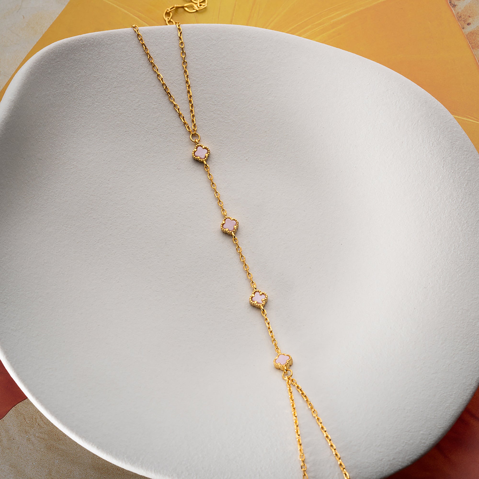 MINI KLÖVER ROSA HANDKEDJA | 925 SILVER