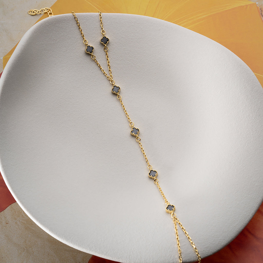 MINI KLÖVER SVART HANDKEDJA | 925 SILVER