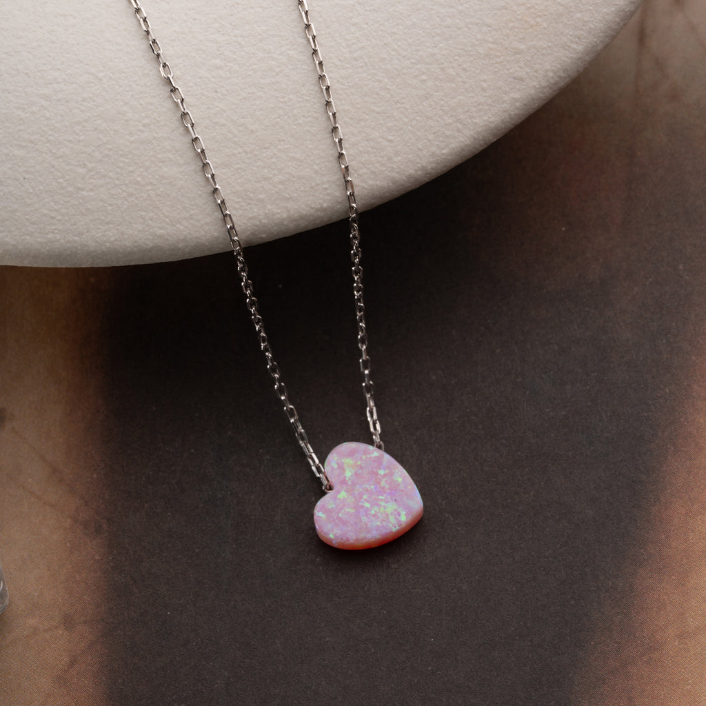 HALSBAND MED ROSA OPALHJÄRTA | 925 SILVER