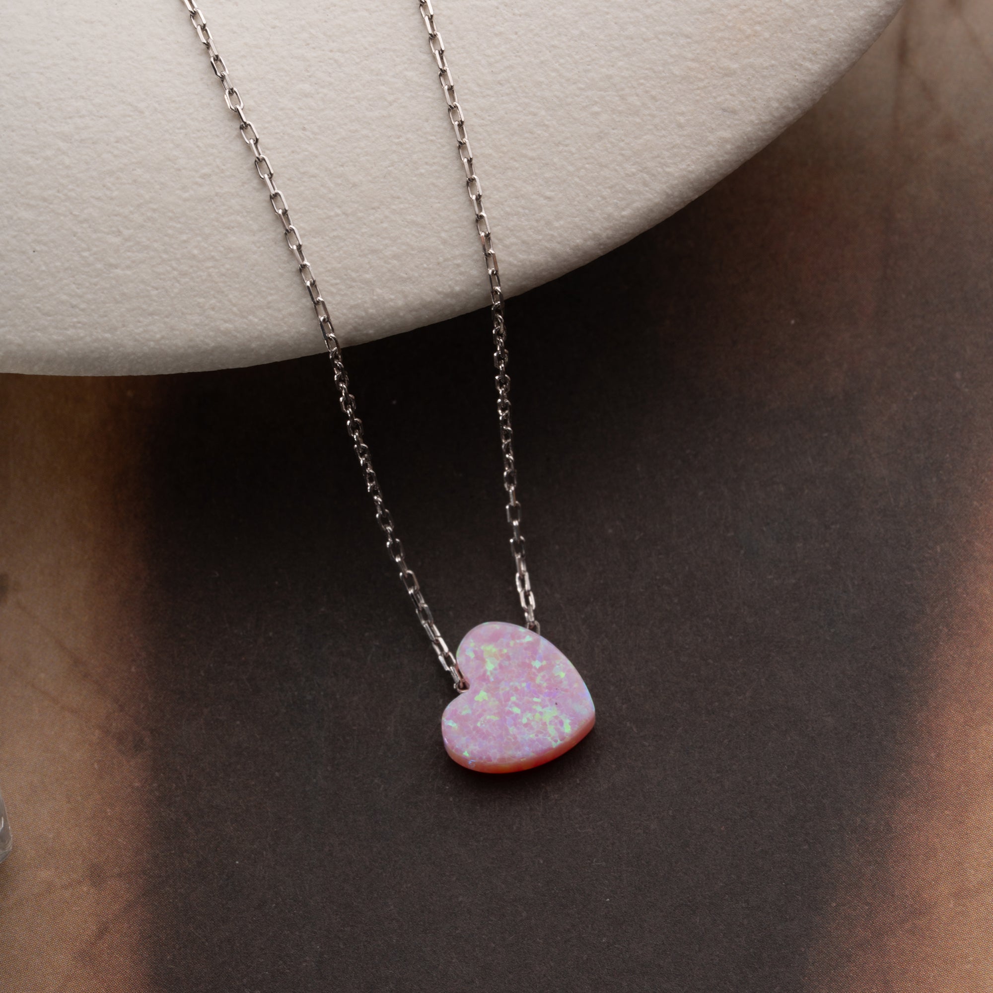 HALSBAND MED ROSA OPALHJÄRTA | 925 SILVER