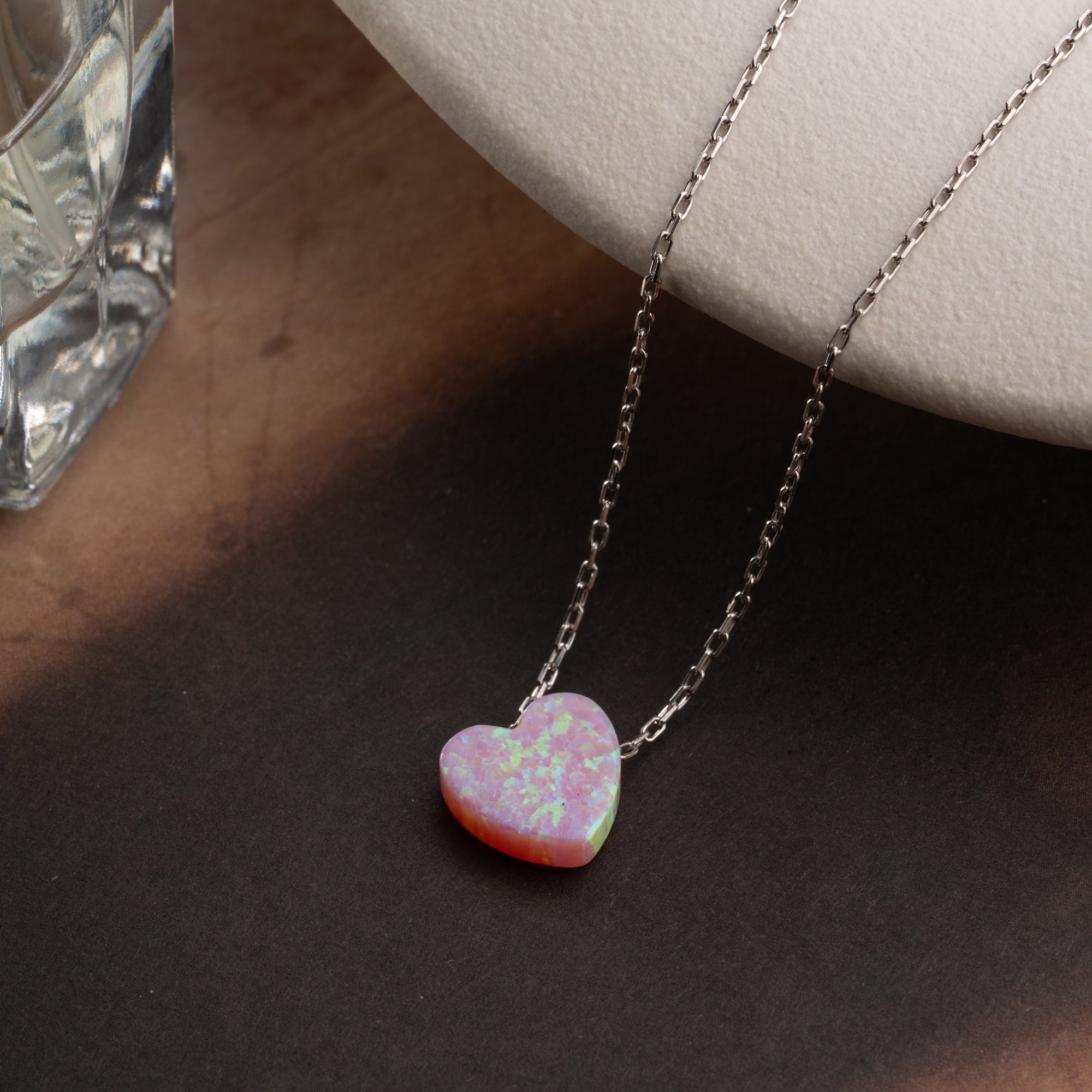 HALSBAND MED ROSA OPALHJÄRTA | 925 SILVER