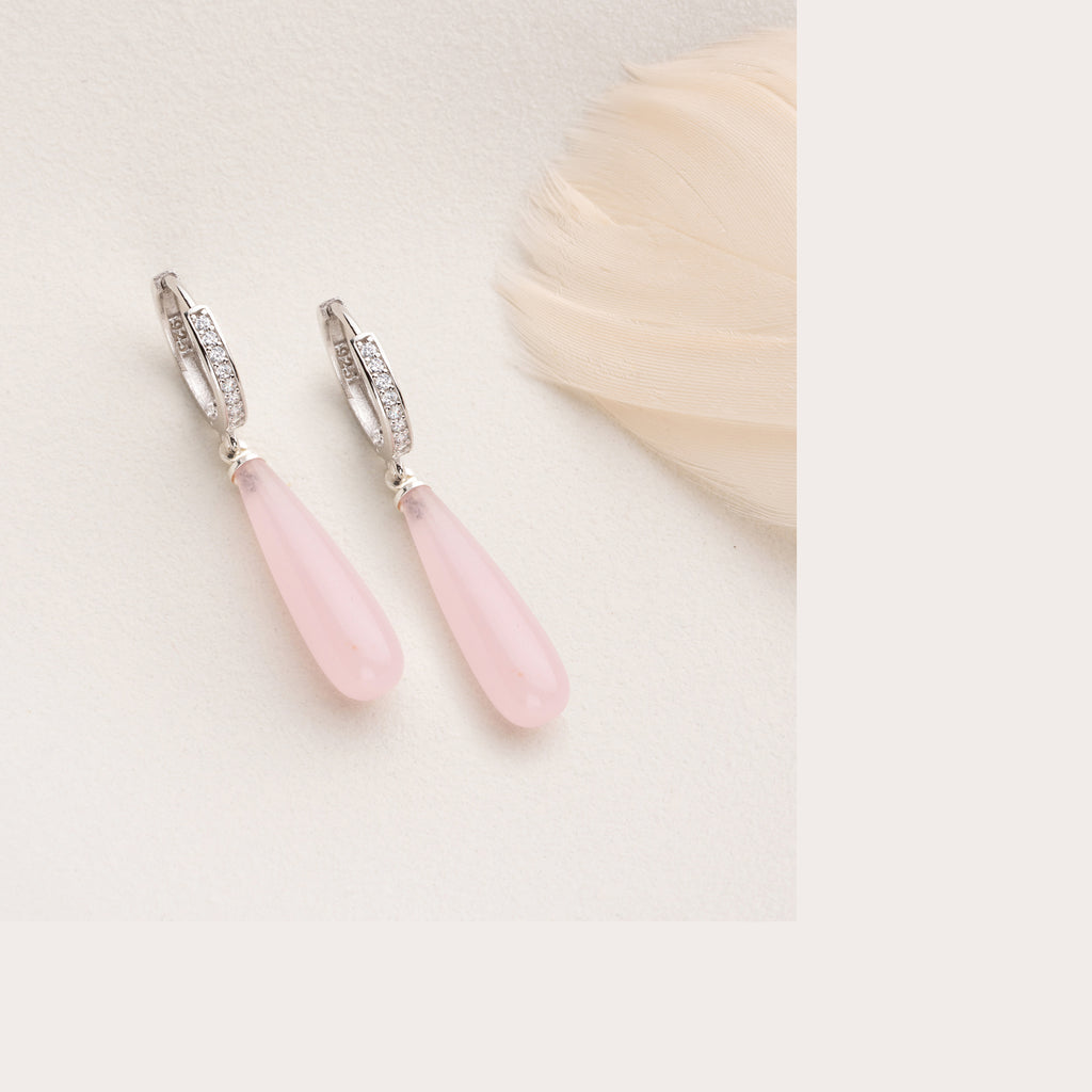 DROPPFORMADE ROSA STENÖRHÄNGEN | 925 SILVER
