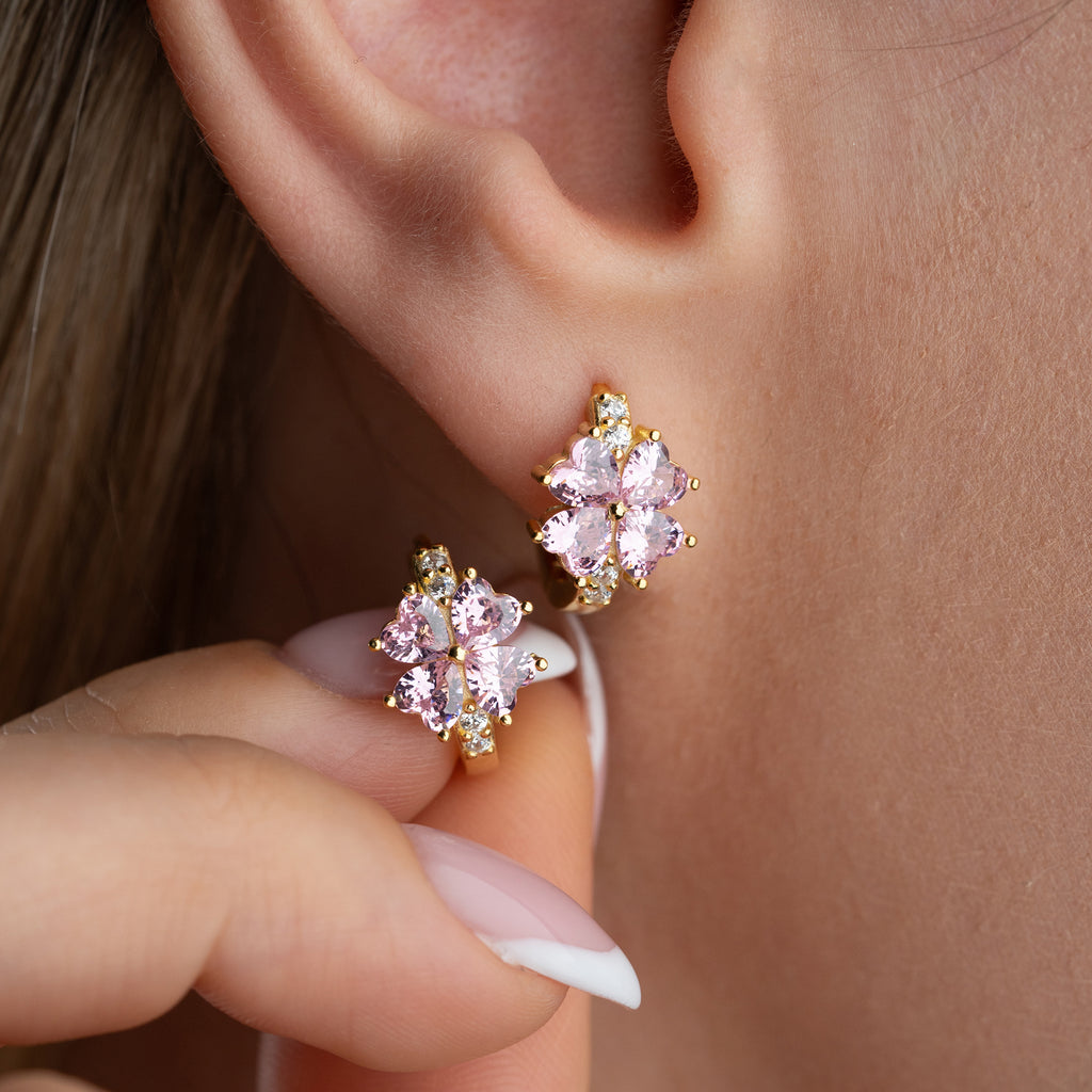 MINIMALISTISKA BLOMÖRHÄNGEN MED ROSA ZIRKON | 925 SILVER