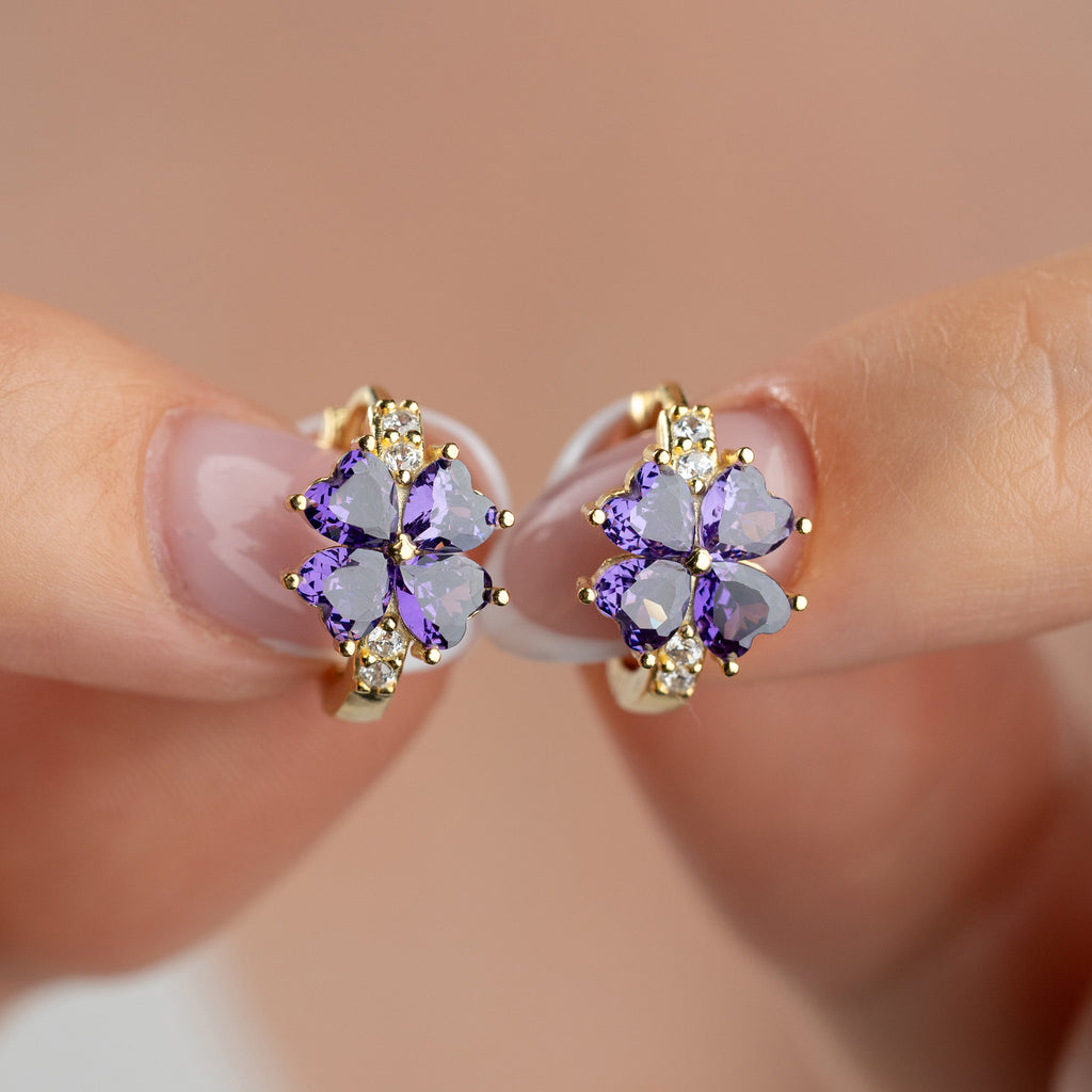 MINIMALISTISKA BLOMÖRHÄNGEN MED LILA ZIRKON | 925 SILVER