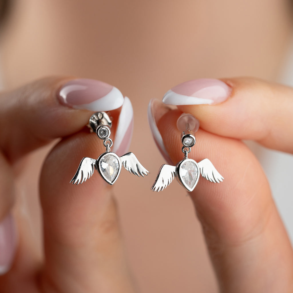 ÄNGELVINGEÖRHÄNGEN MED DROPPZIRKON | 925 SILVER