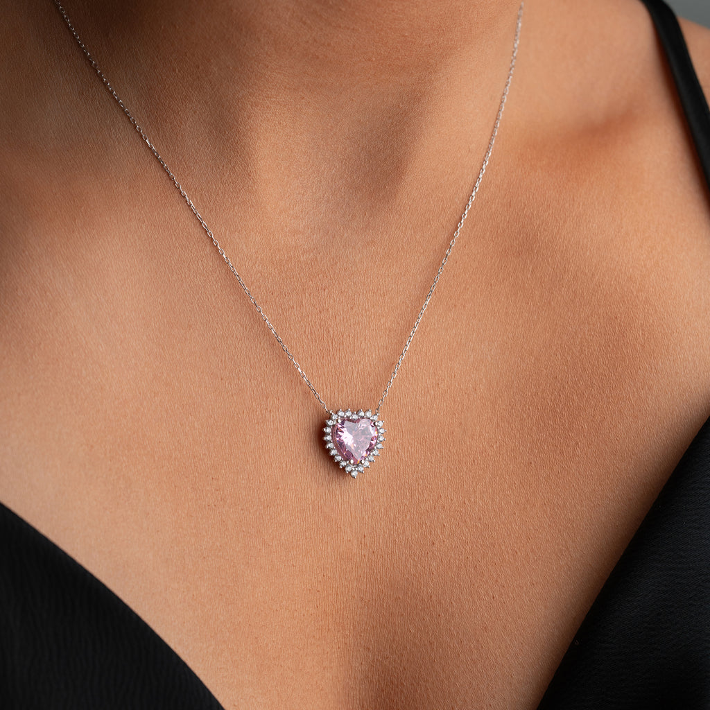 HJÄRTHALSBAND MED ROSA KRISTALL | 925 SILVER