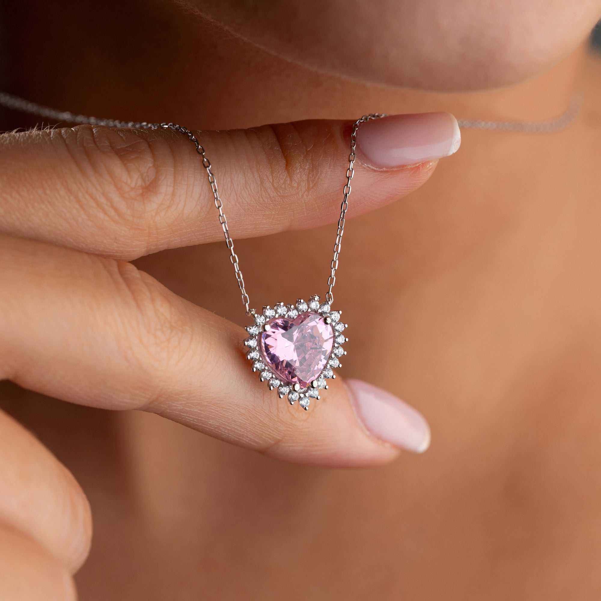 HJÄRTHALSBAND MED ROSA KRISTALL | 925 SILVER