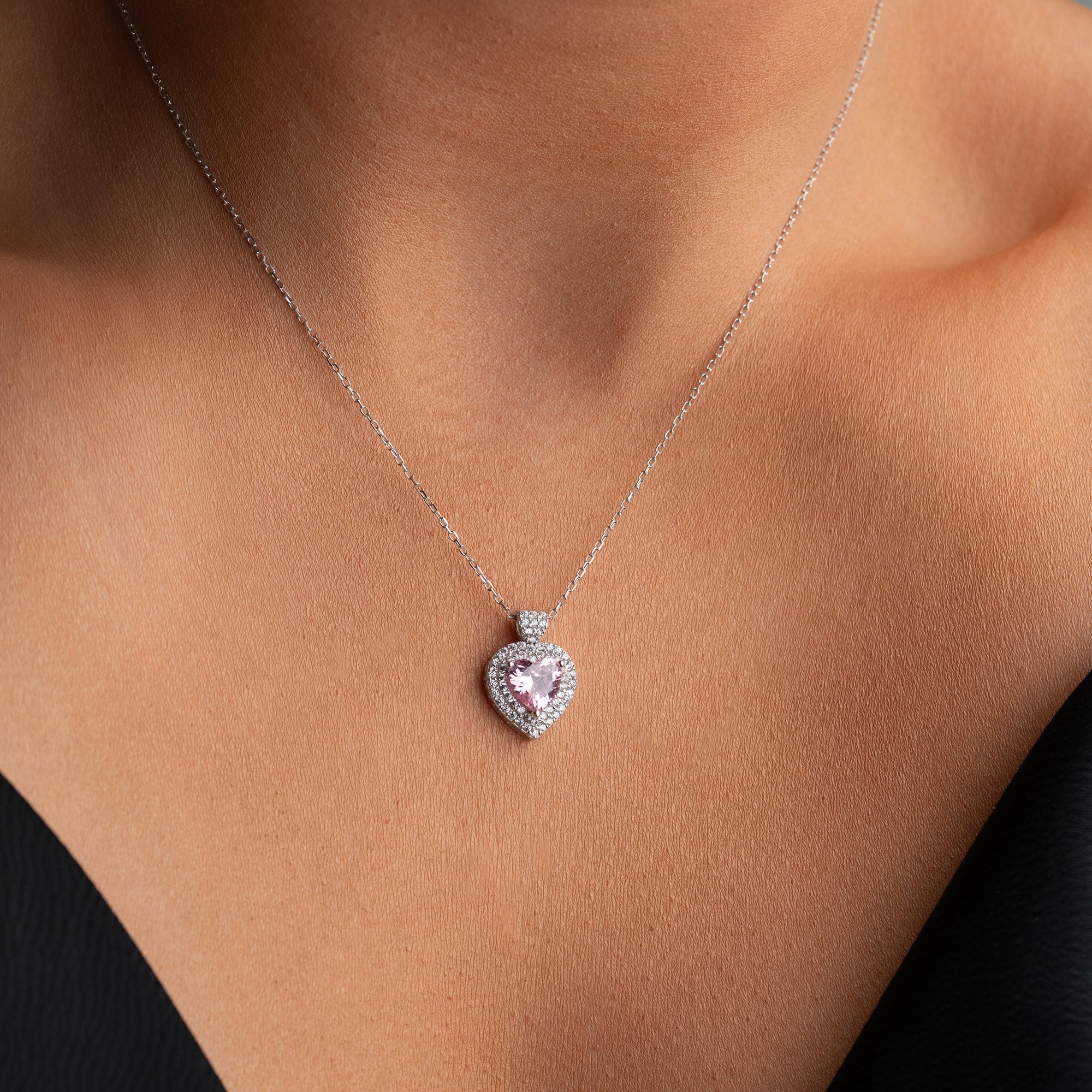 HJÄRTHALSBAND MED ROSA ZIRKON | 925 SILVER