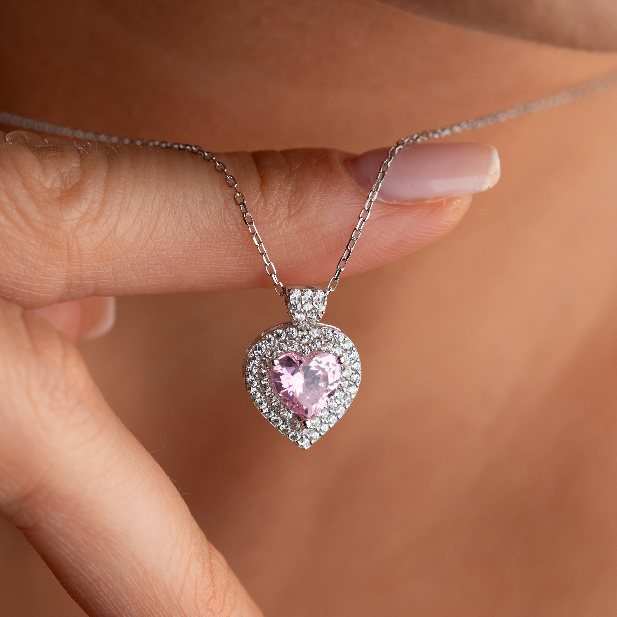 HJÄRTHALSBAND MED ROSA ZIRKON | 925 SILVER