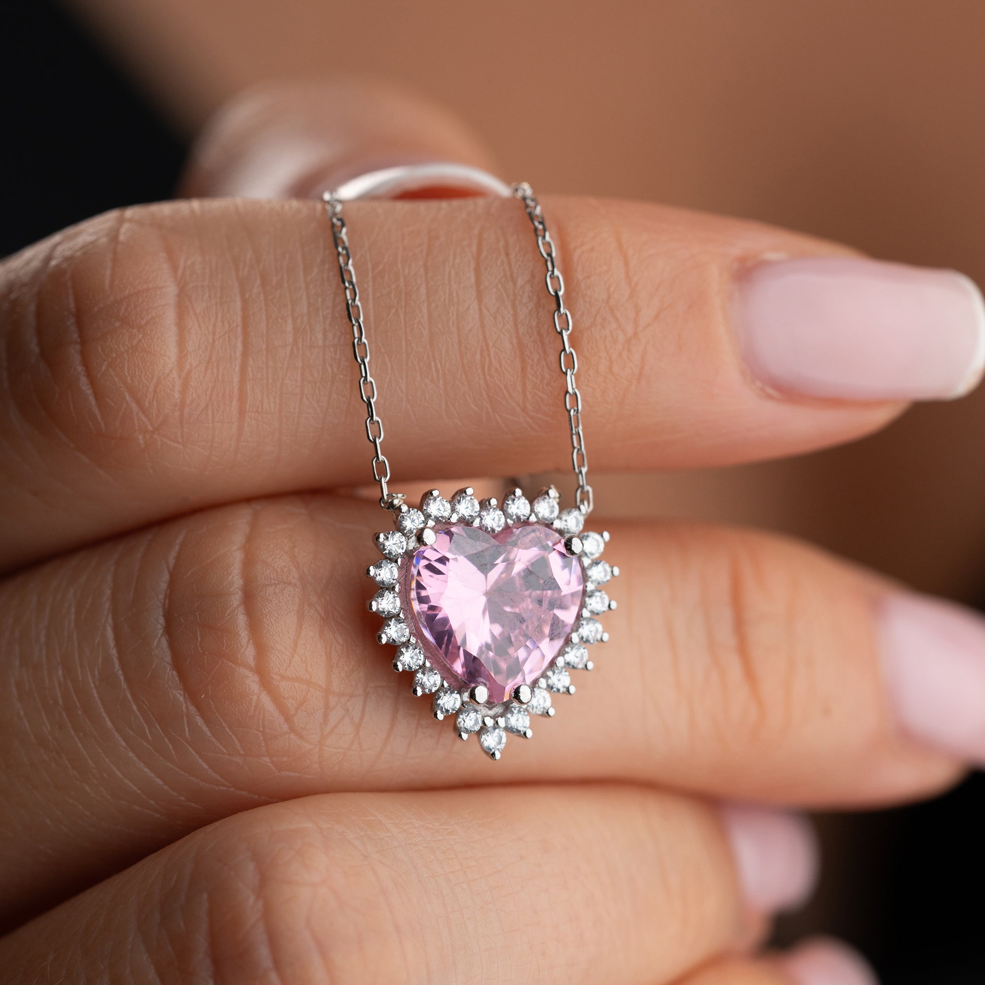 HJÄRTHALSBAND MED ROSA KRISTALL | 925 SILVER